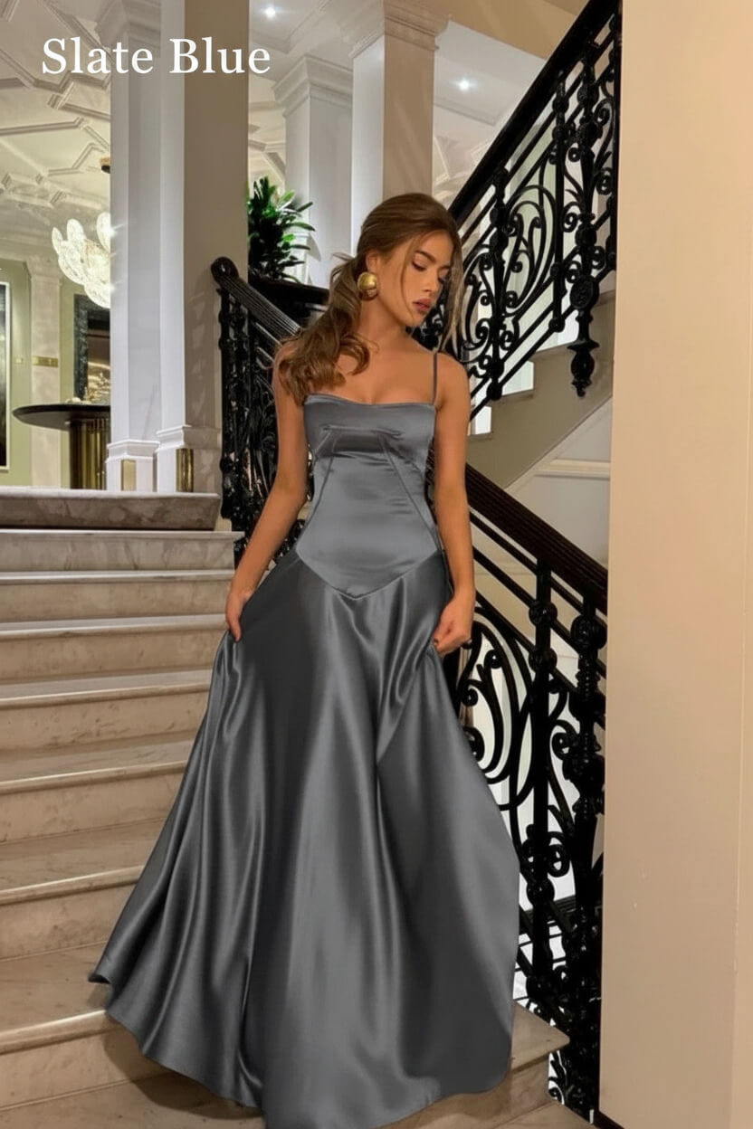 Suzhoufashion Brown Luxe Silk-Look Long Evening Dress With Fitted Bodice Formal Evening Gown