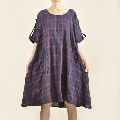 Grid plus size sundress cotton dress oversize
