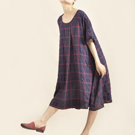 Grid plus size sundress cotton dress oversize