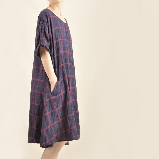 Grid plus size sundress cotton dress oversize