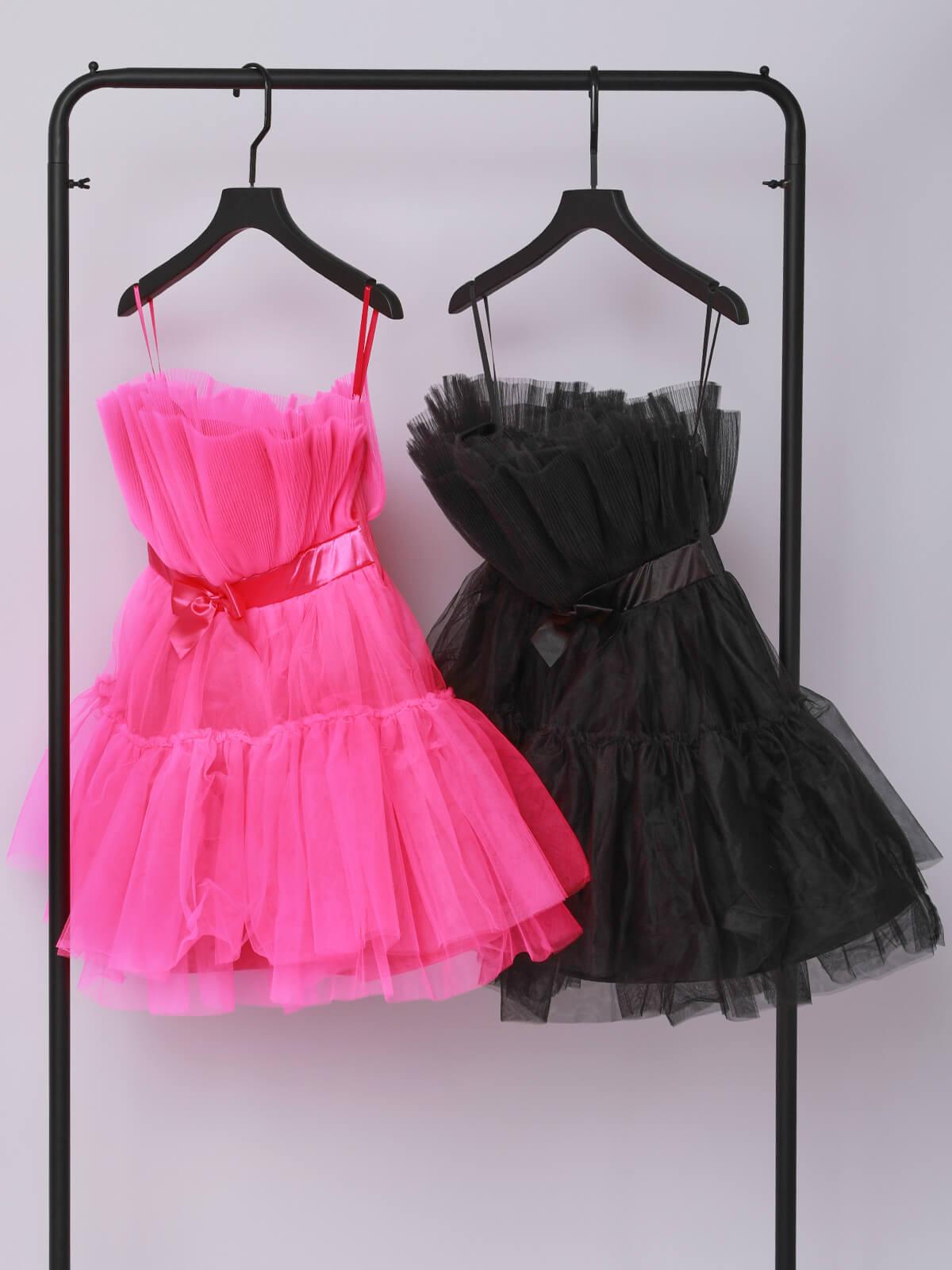 Guinevere Strapless Mesh Mini Dress In Hot Pink