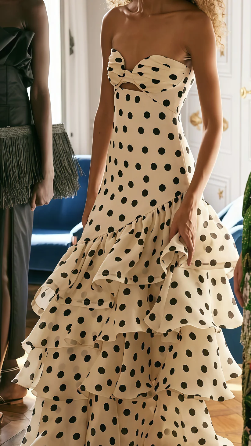 Cute Sweetheart Dots Mermaid Tiered Evening Dress,Formal Prom Party Gown - VelvetHem