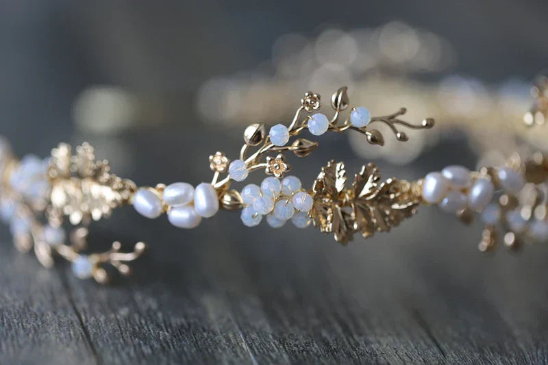 Wedding Hair Accessories Freshwater Pearls Headbands Headpieces Vintage Leaf Hairbands Brides Tiaras and Crowns Bridal Jewelry