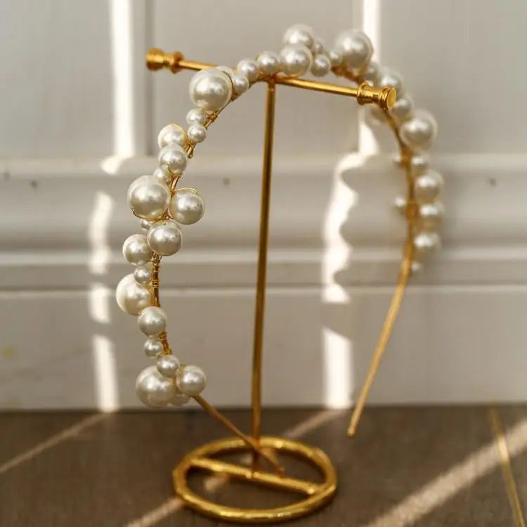 Pearls Beaded Headband Headpiece Vintage Tiara Crown For Brides Women Headwear Hairband Wedding Accessories Bridal Hair Jewelry