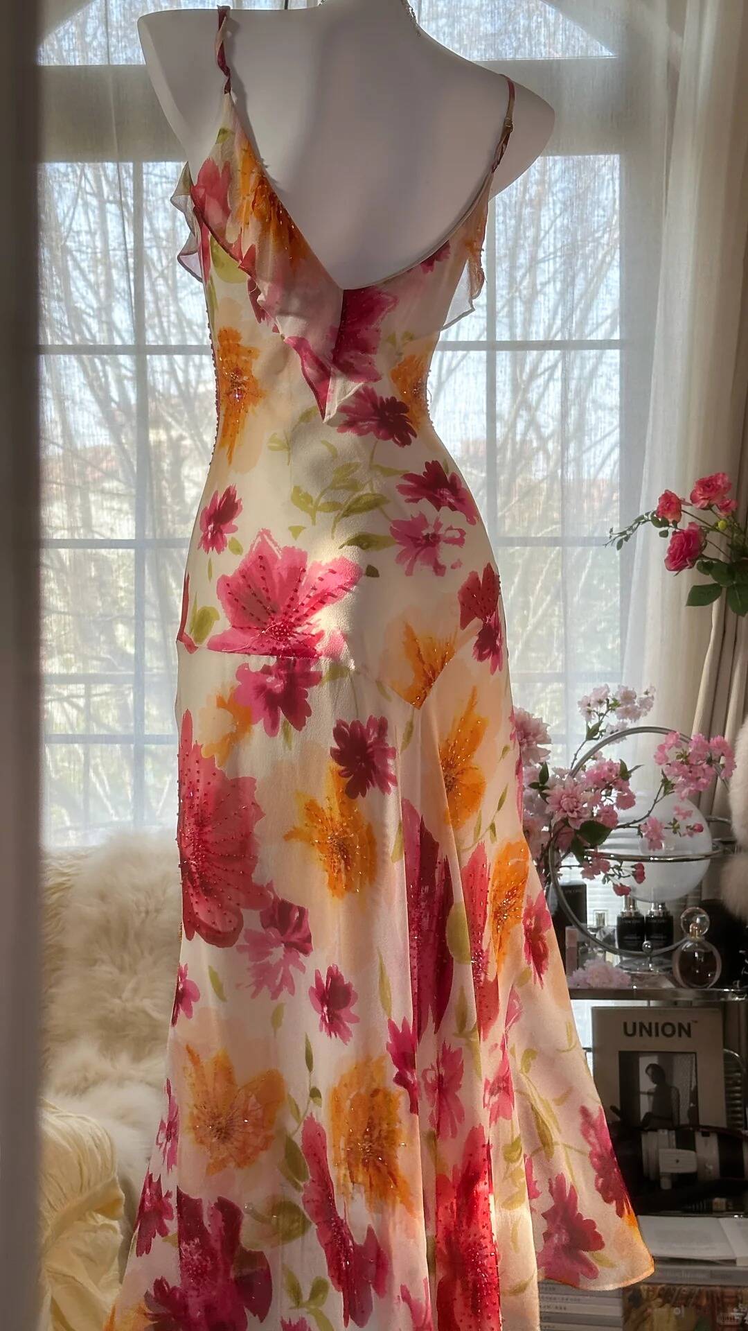 Pretty Chiffon Print Floral Beaded Mermaid Evening Dress Long Formal Party Dress - View 5 | VelvetHem