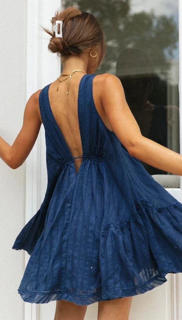 Plunging Neck Cotton Tunic Beach Cover - Up