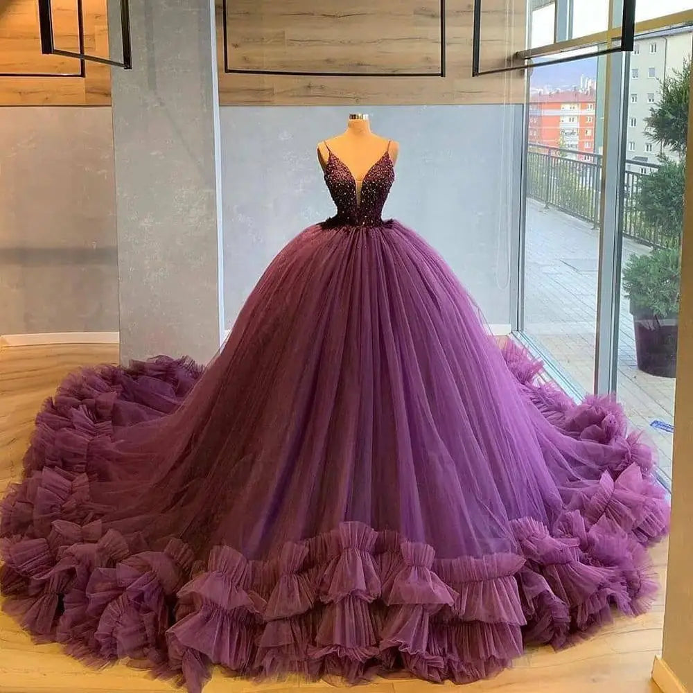 Customized Tulle Ruffles Party Evening Dresses Purple Navy Blue Formal Prom Dress Gown Women Plus Size robe de soiree