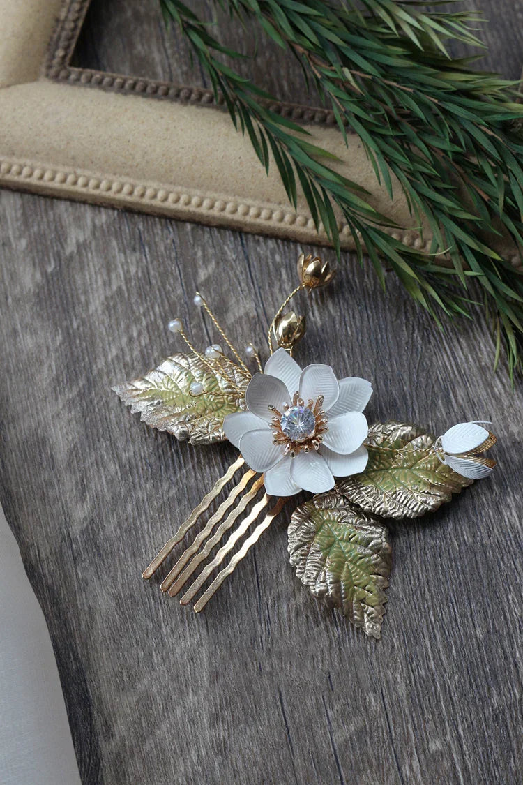 Wedding Accessories Vintage Hairpins Flower Leaf Head Pieces Headdress Crystal Hair Combs Pins For Brides Women Bridal Jewelry