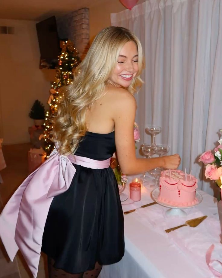 Cute Strapless Black Satin A Line Formal 20th Birthday Dress Short Homecoming Dress With Bow - View 3 | VelvetHem