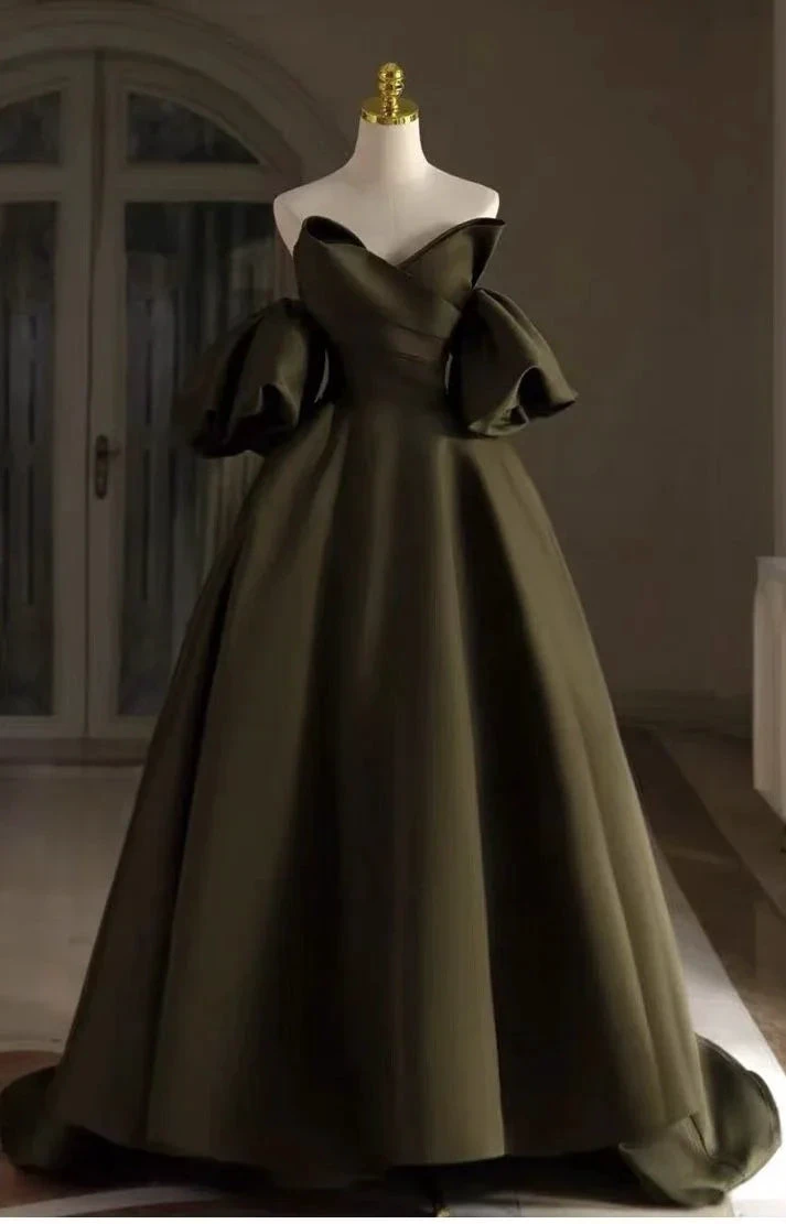 Satin Bridal Dress,Unique Wedding Dress,Army Green Bridal Dress (ZD13704) - VelvetHem