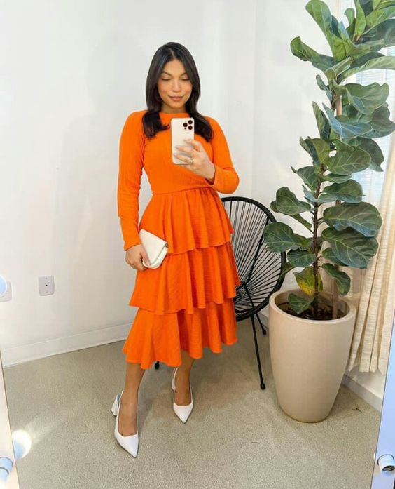 Simple Orange A-line Long Sleeves Party Dress,Orange Party Gown - VelvetHem