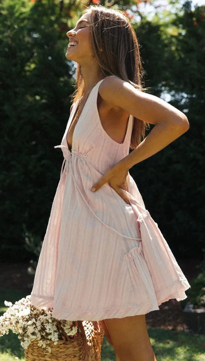 Plunging Neck Cotton Tunic Beach Cover - Up