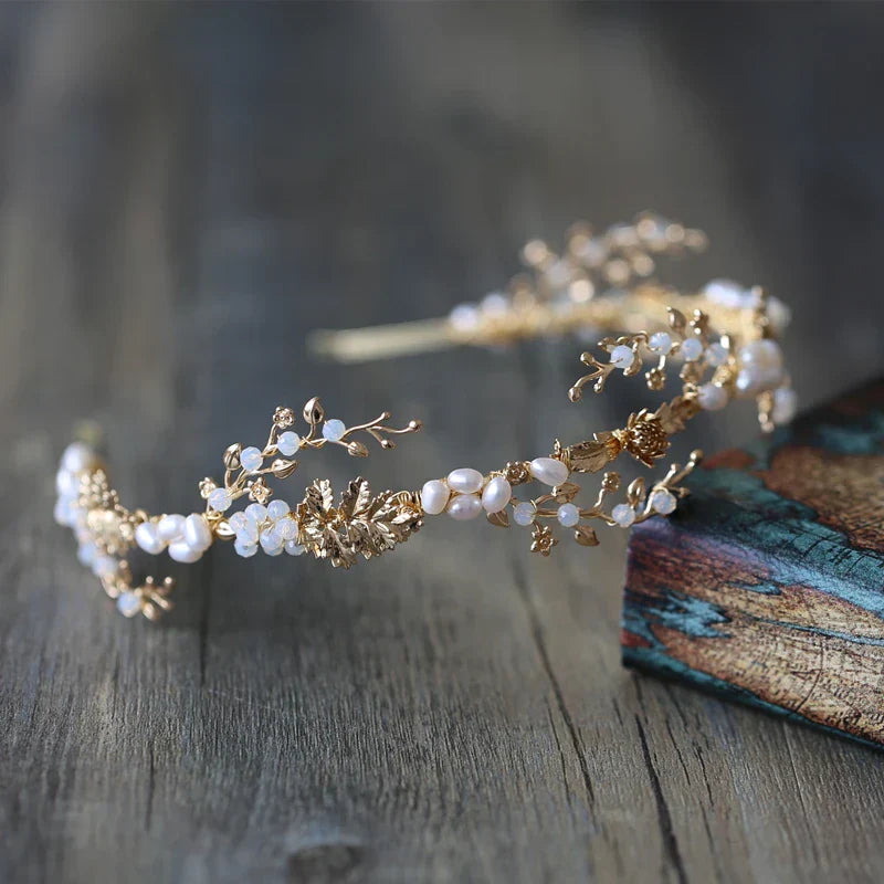 Wedding Hair Accessories Freshwater Pearls Headbands Headpieces Vintage Leaf Hairbands Brides Tiaras and Crowns Bridal Jewelry Default Title