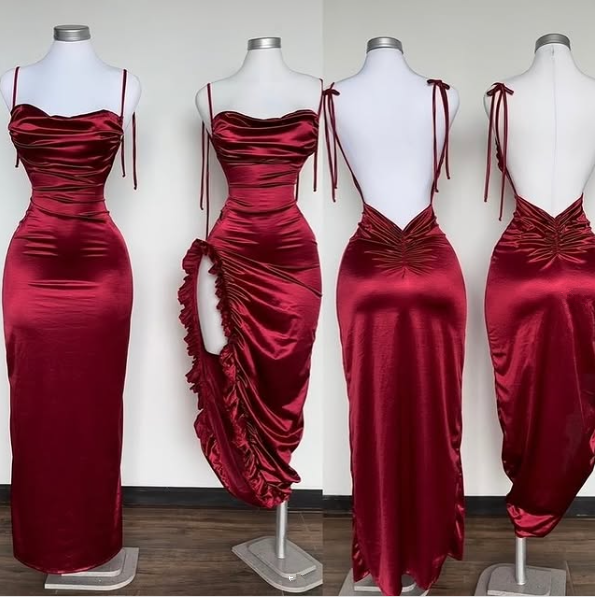 Simple Burgundy Sheath Satin Evening Dress Formal Prom Dress - VelvetHem