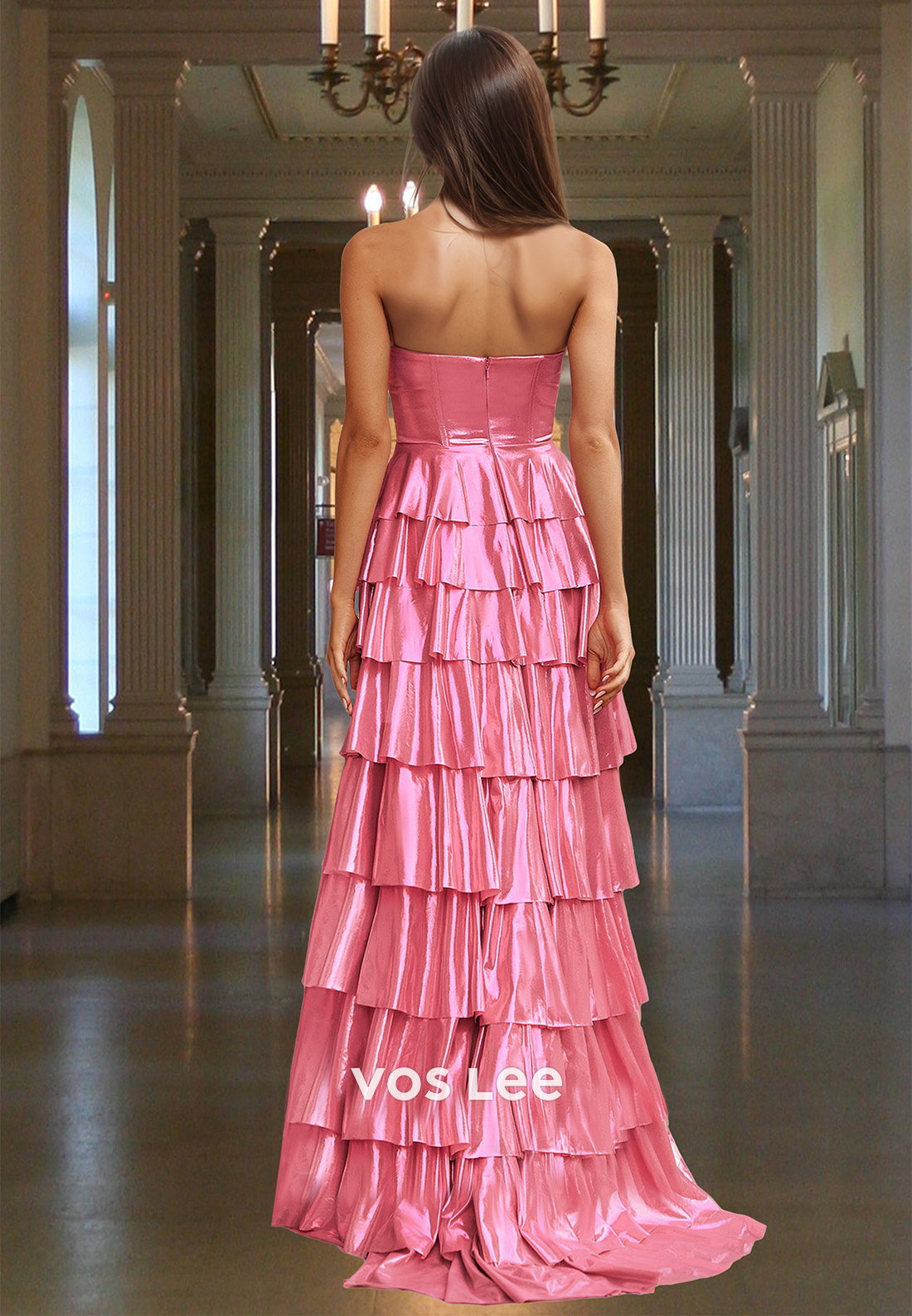 Ornate A-Line Sweetheart Back Zipper Tiered Satin Sweep Train Prom Evening Dress