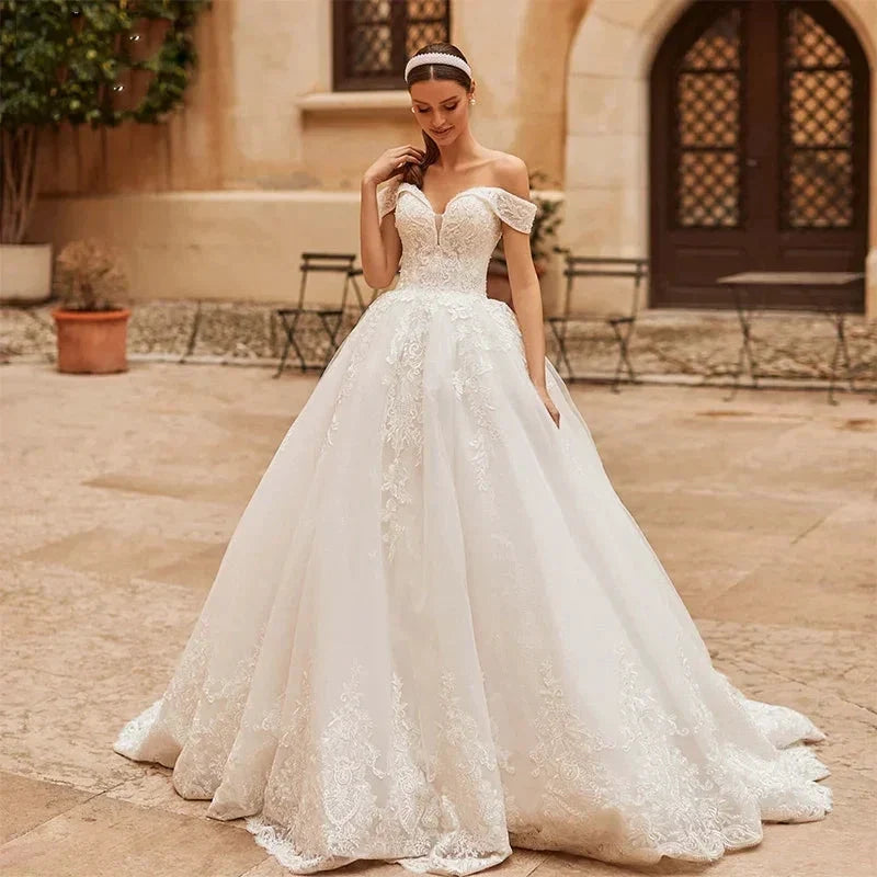 HERBURNL Princess Custom Made Gorgeous Wedding Dresses Sexy Off The Shoulder Lace Appliques Elegant Bridal Robe De Mariée by payinti