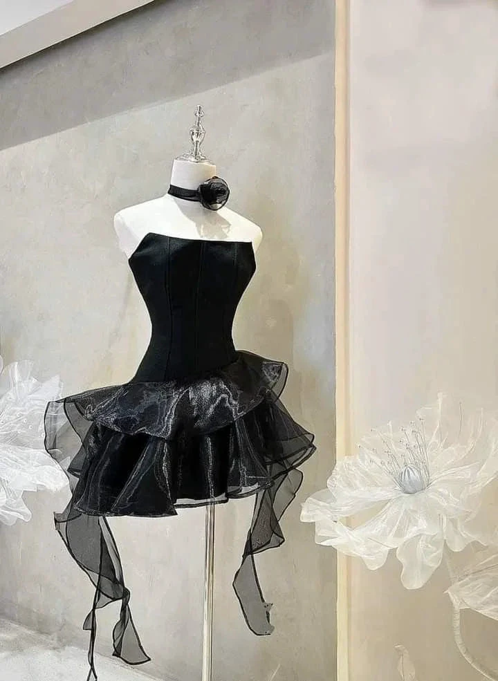 Black Strapless Homecoming Dress Cocktail Dress (ZD11982)