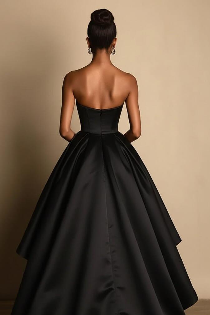 Black High Low Formal Dress Satin A Line Sweetheart Wedding Guest Dress