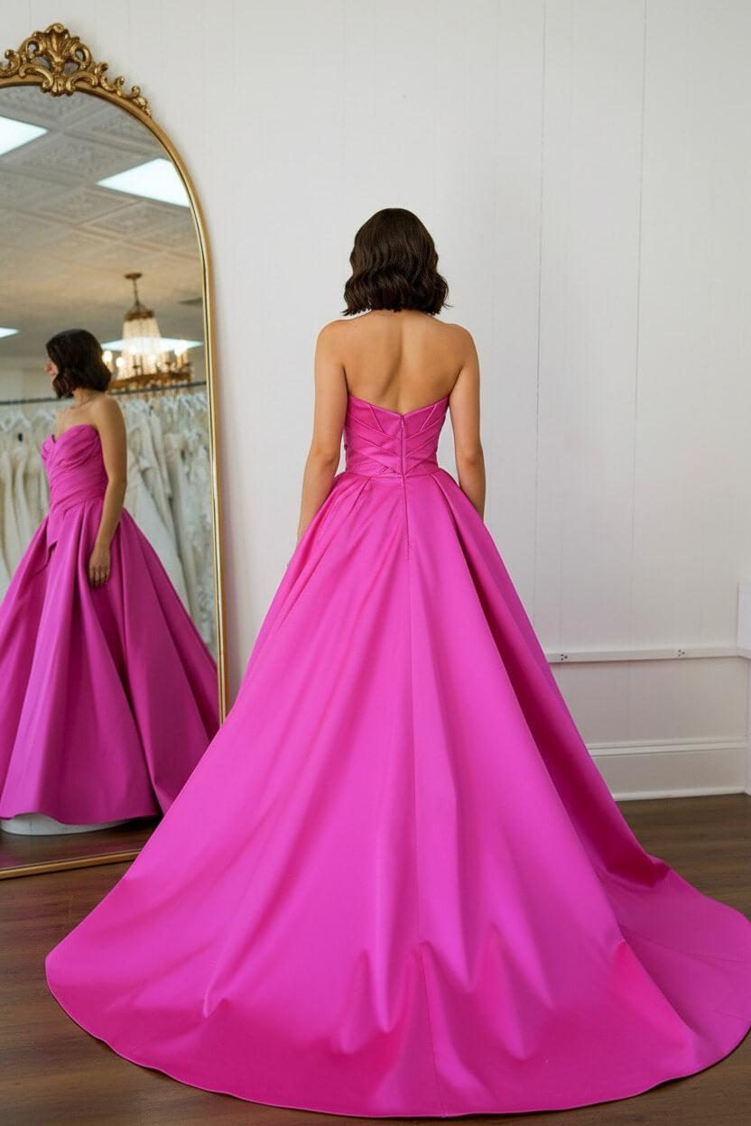 A Line Sweetheart Fuchsia Prom Dress Satin Long Formal Dress