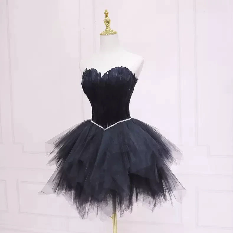 Black Tulle Short Homecoming Dress Strapless Homecoming Dress s38 (ZD12601) - VelvetHem
