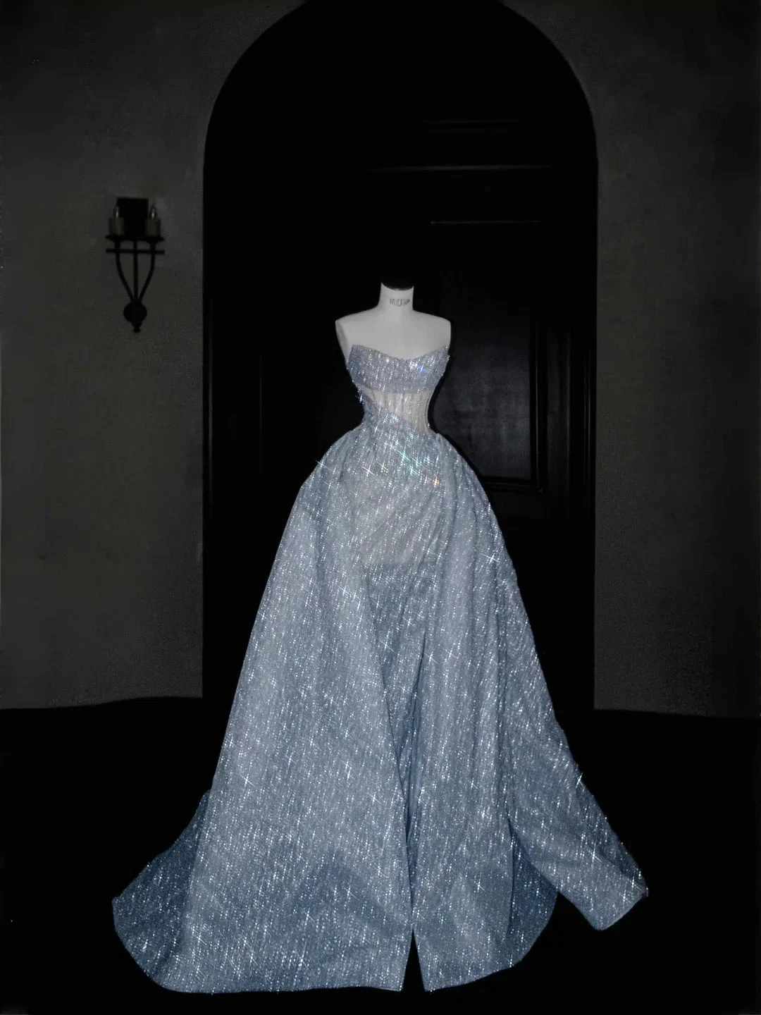 Glitter Strapless Blue Tulle Sequins A Line Prom Dress Evening Dress,Formal Wedding Dress Y8676 by simplepromdress