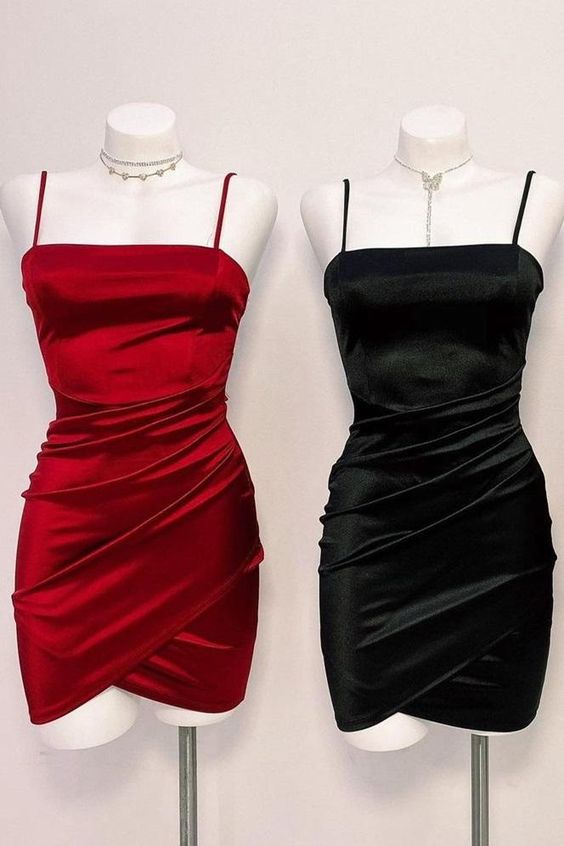 Simple Pleated Red Short Homecoming Dress with Straps cc01 - VelvetHem