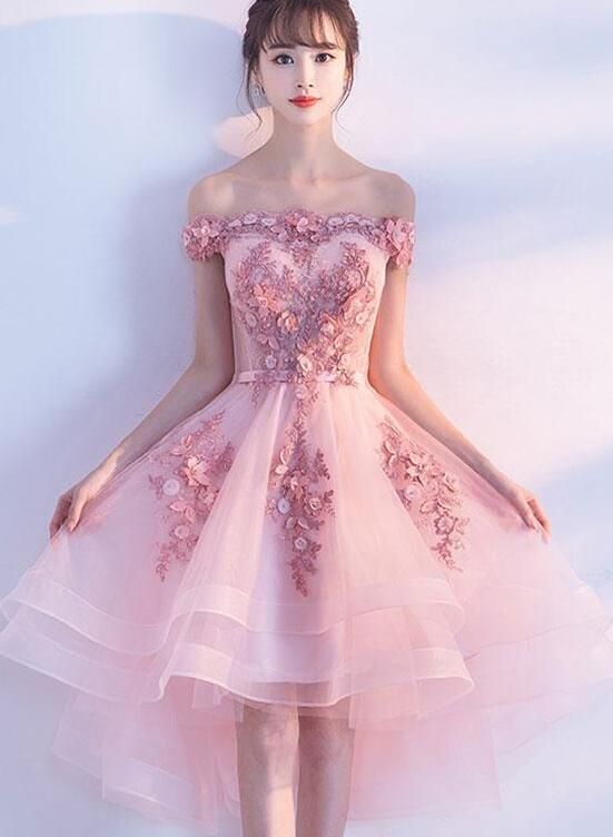 Stylish Pink Off the Shoulder Homecoming Dress, Lovely Pink Party Dress - VelvetHem