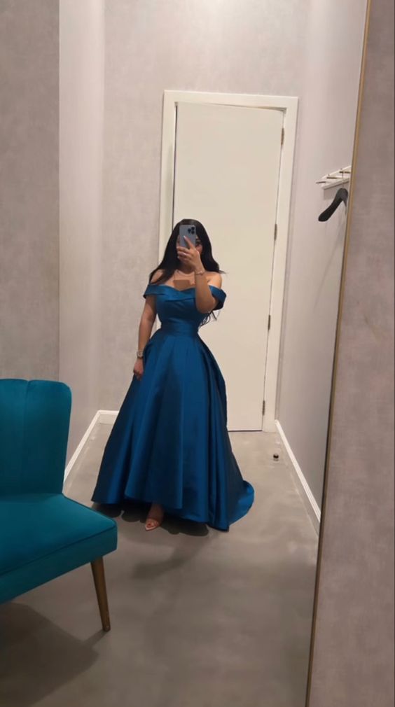 Off the shoulder prom dress A-line evening dress - VelvetHem