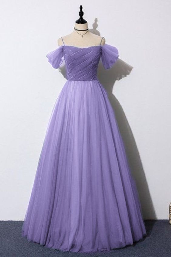 A-line Purple Prom Dress Tulle Formal Dress Simple Prom Dress cc47 - VelvetHem