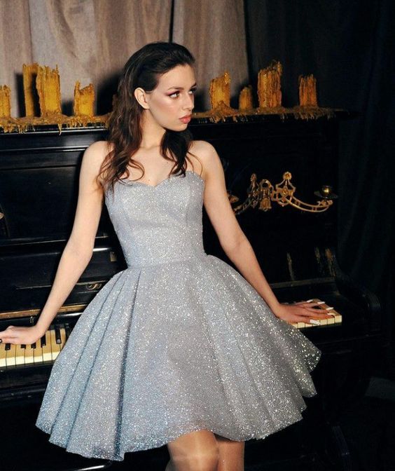 Gliter A-line Short Homecoming Dress Sweetheart Party Dress - VelvetHem
