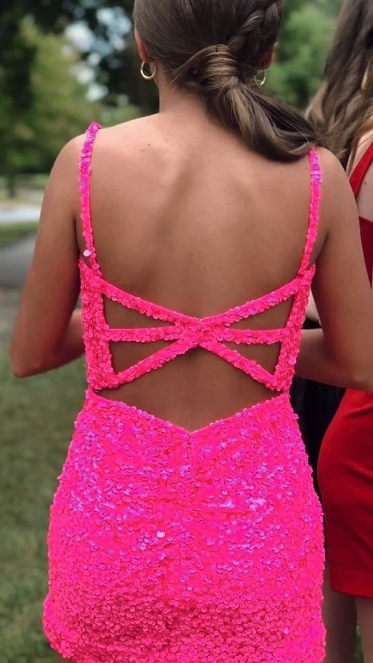 Hot Pink Sequins Short Fitted Homecoming Dress cc18 - VelvetHem