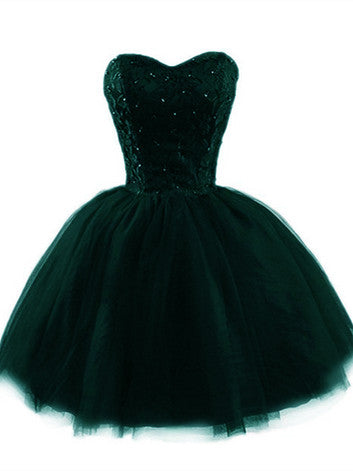 Dark Green Tulle Short Homecoming Dress, Junior Party Dresses - VelvetHem