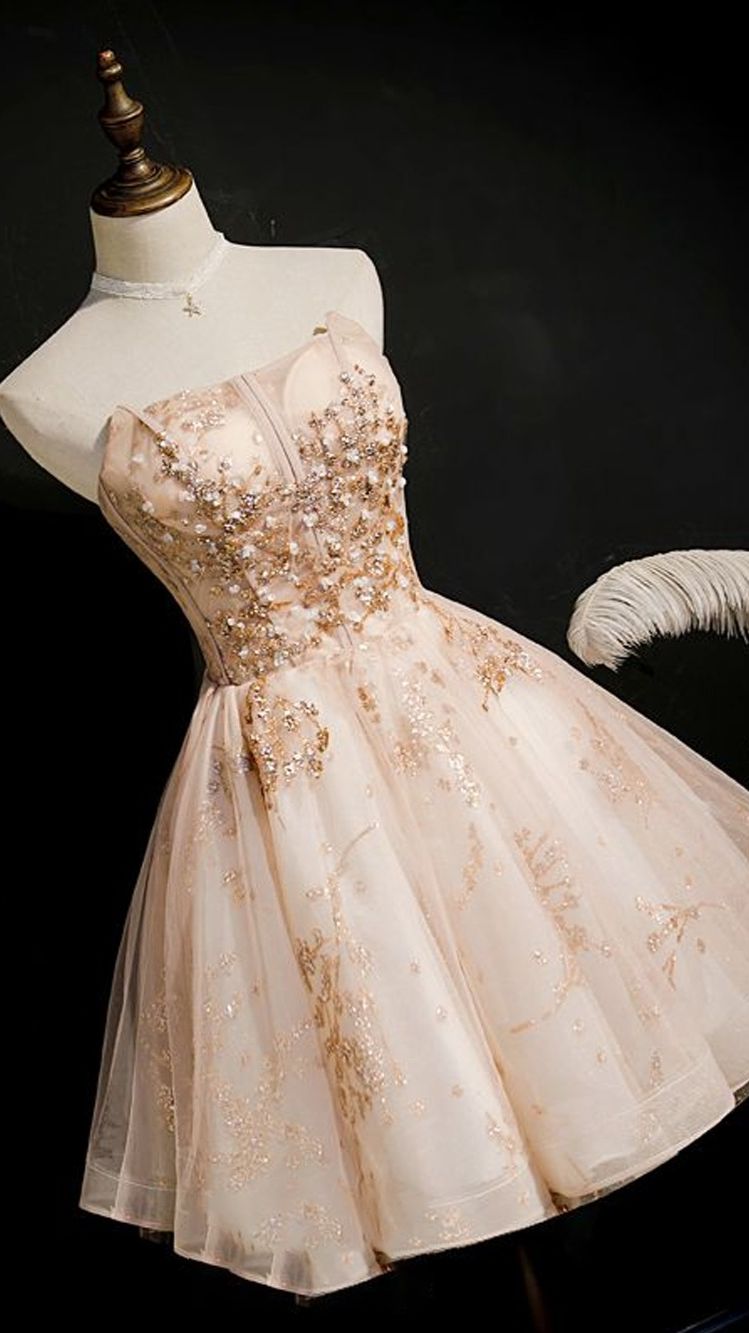 Chic Beautiful Champagne Cocktail Dresses A-line Homecoming Dress - VelvetHem