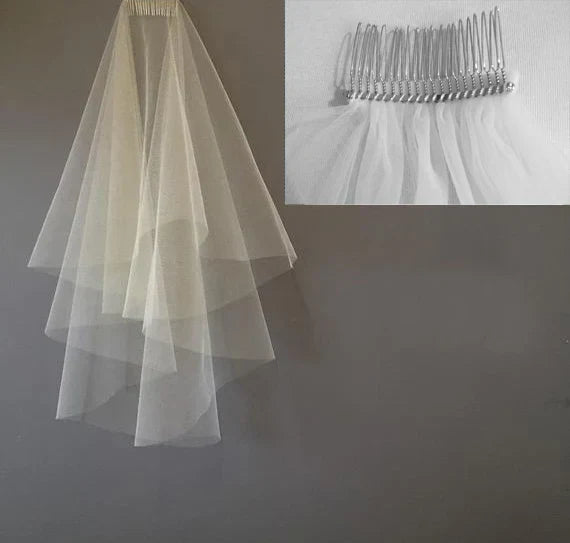 Simple two layer cut edge bridal veil short wedding veil in champagne white ivory Black