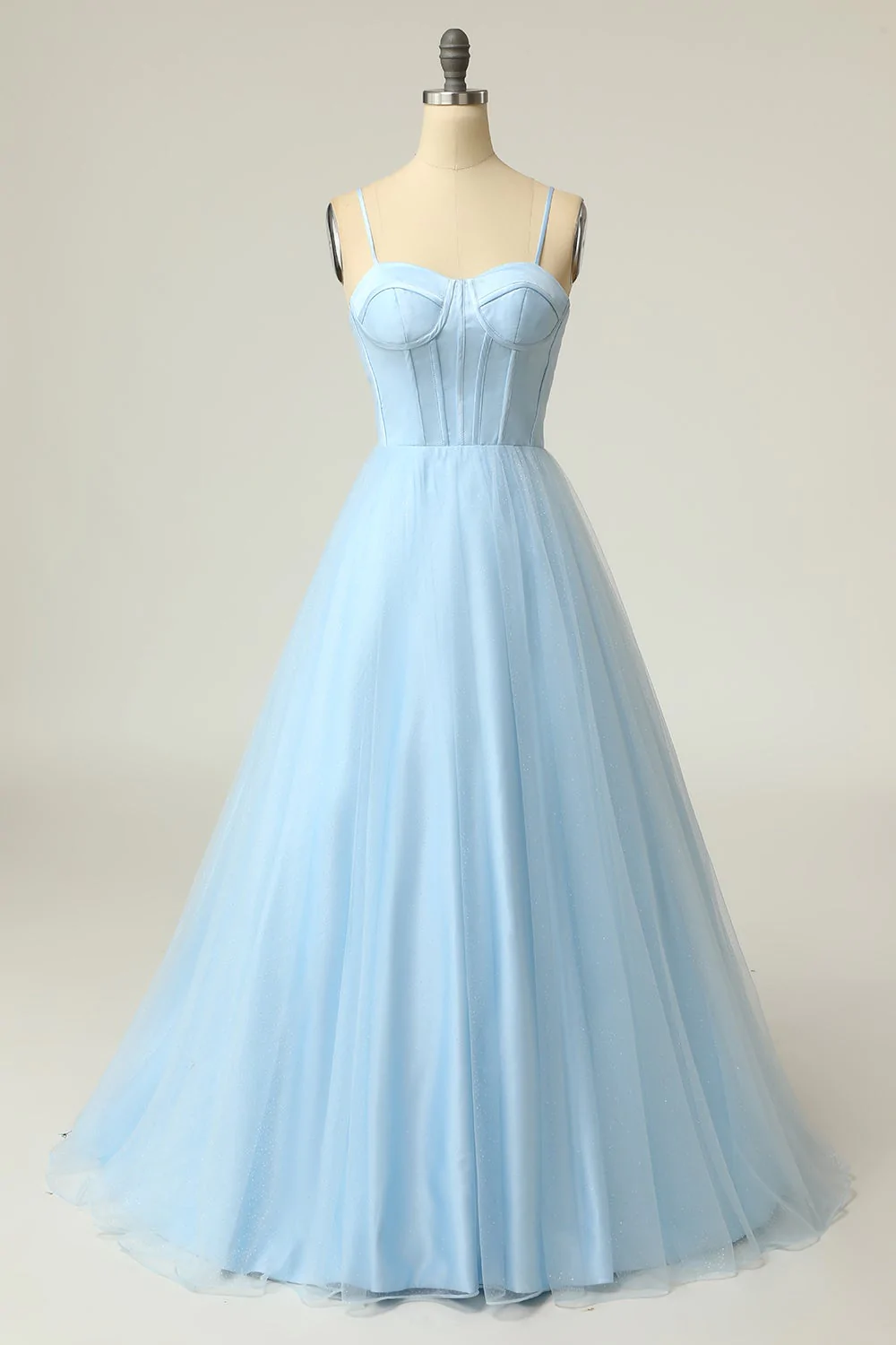 A Line Spaghetti Straps Light Purple Long Prom Dress