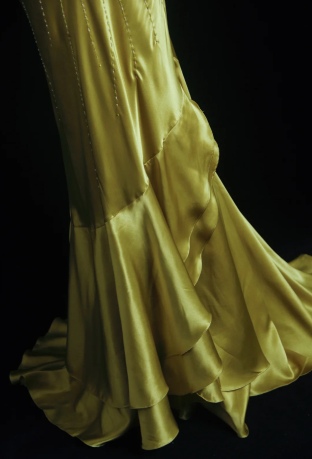 Stylish Strapless Gold Satin Pleated Beaded Mermaid Long Birthday Party Dress Evening Dress - View 6 | VelvetHem