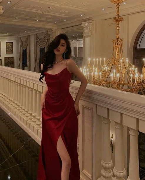 Sexy red high split side long evening prom dress - VelvetHem