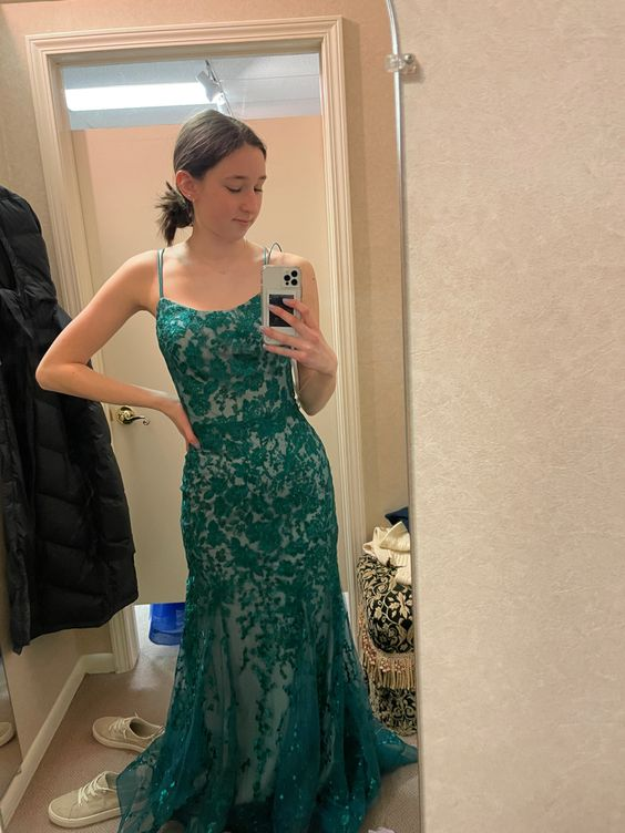 Green Lace Mermaid Evening Dress,Green Evening Gown - View 2 | VelvetHem
