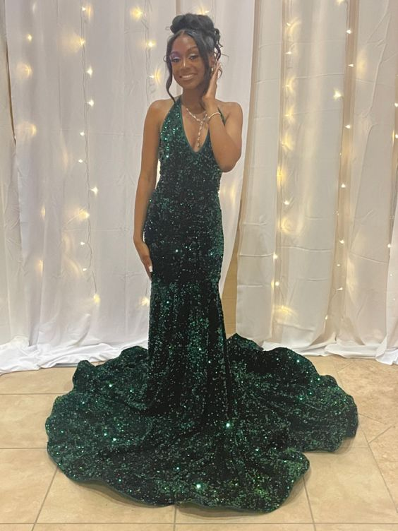 Modern Mermaid V-Neck Sequins Long Formal Evening Dress Y5913 - VelvetHem