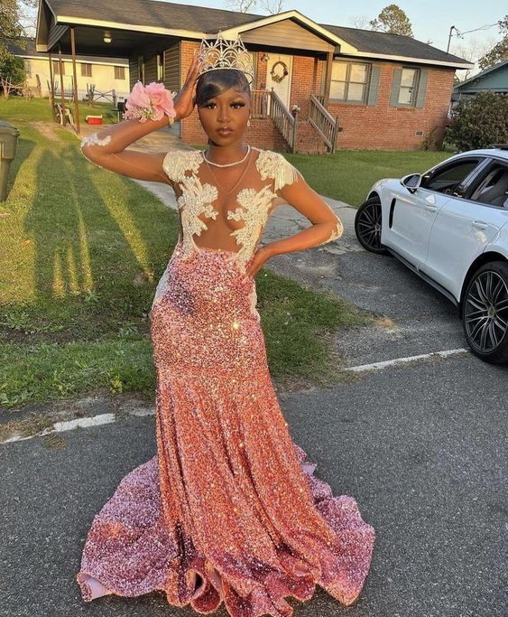 Elegant Pink Sequins Mermaid Evening Dress,Glam Dress - VelvetHem