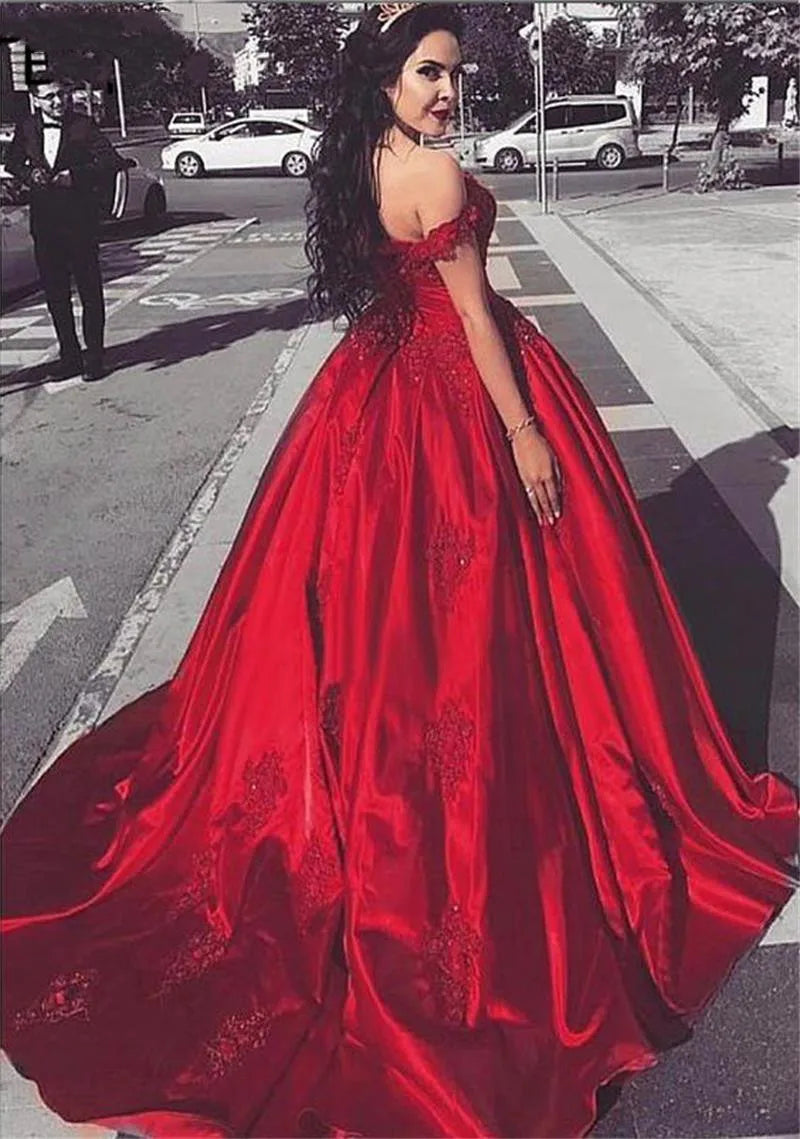customized Sexy Long Red Off The Shoulder Prom Dresses Appliques Beaded Evening Gowns Reflective Dress Robe de Soiree