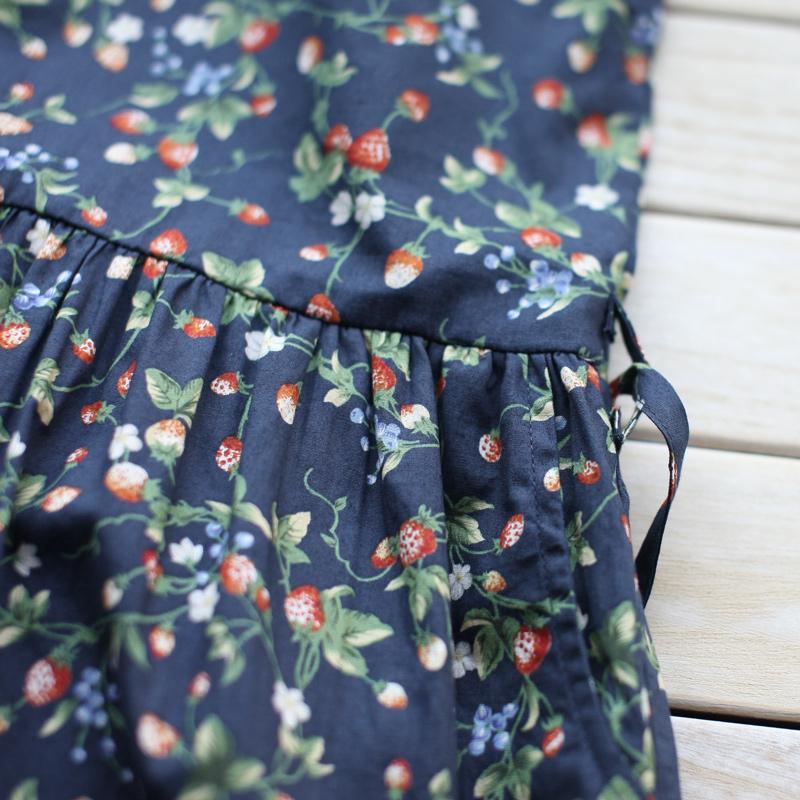 Half sleeve blue print cotton sundress