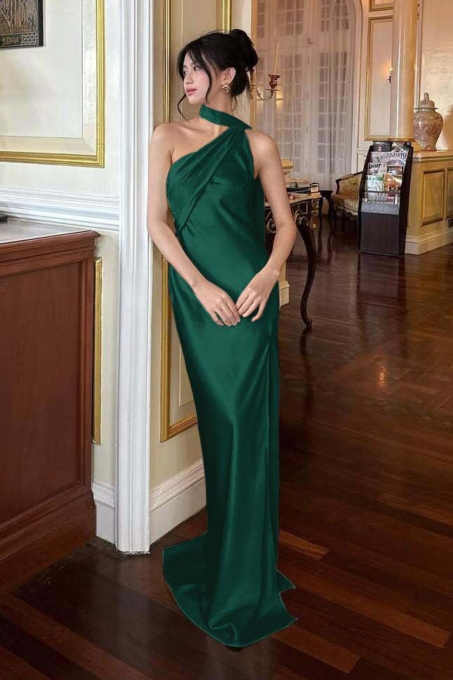 Halter Sleeveless Backless Long Mermaid Evening Formal Dress With Pleated