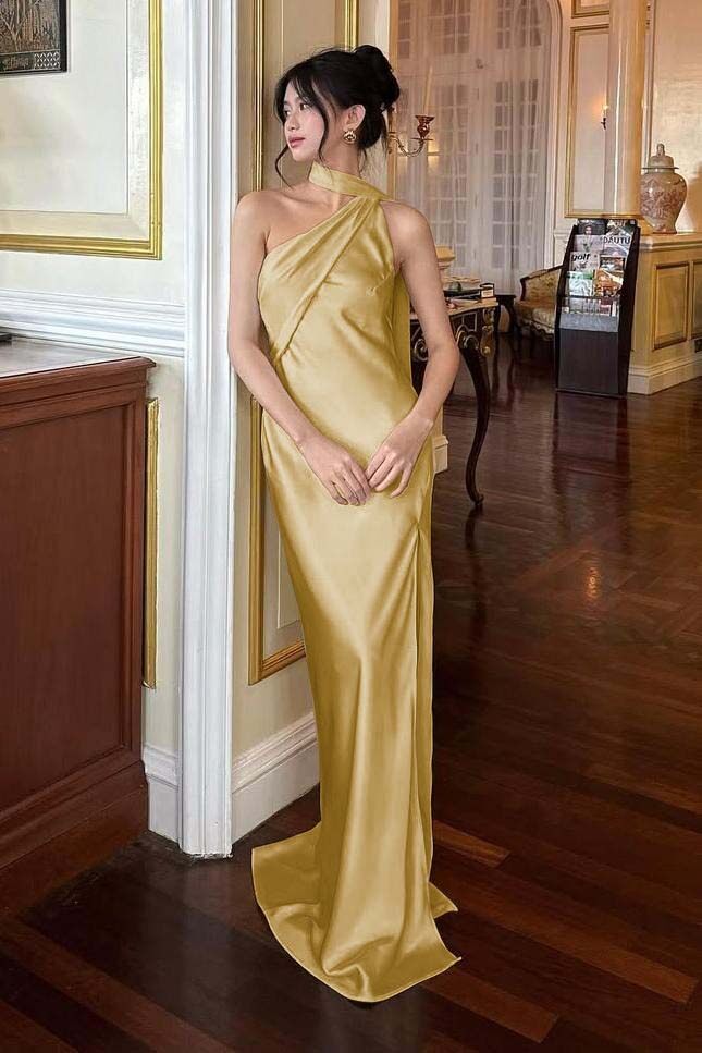Halter Sleeveless Backless Long Mermaid Evening Formal Dress With Pleated