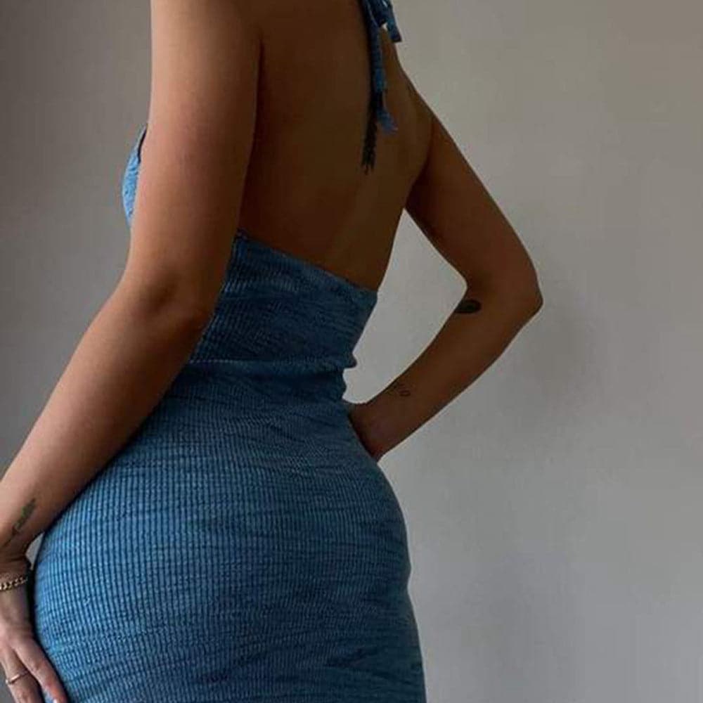 Halter VNeck Knitted Women's Midi Dress