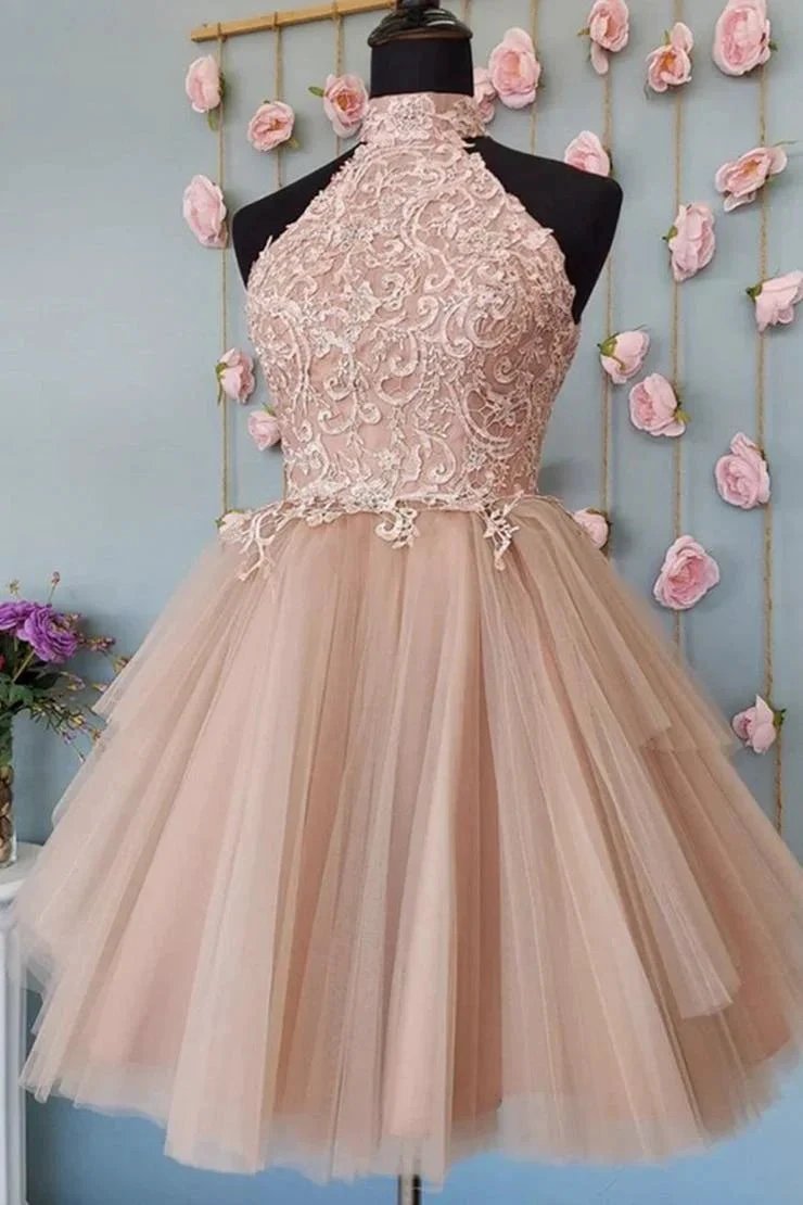 Cute Open Back Tulle Lace Short Prom Dresses Homecoming Dresses (ZD11448) - VelvetHem