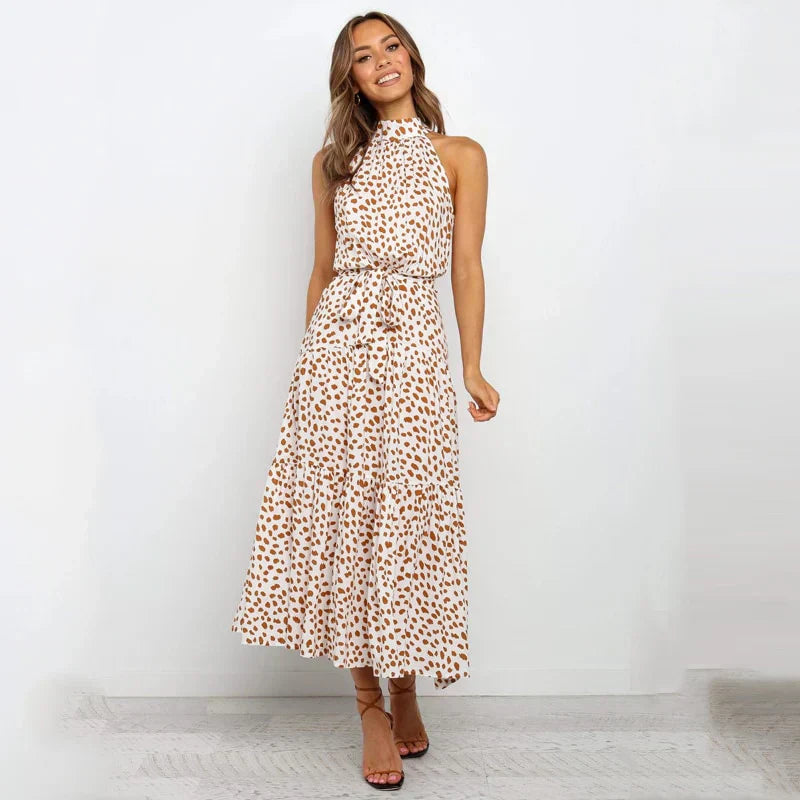 Soledad Effortless Lavish Dotted Halterneck Dress Statement Occasion Edit