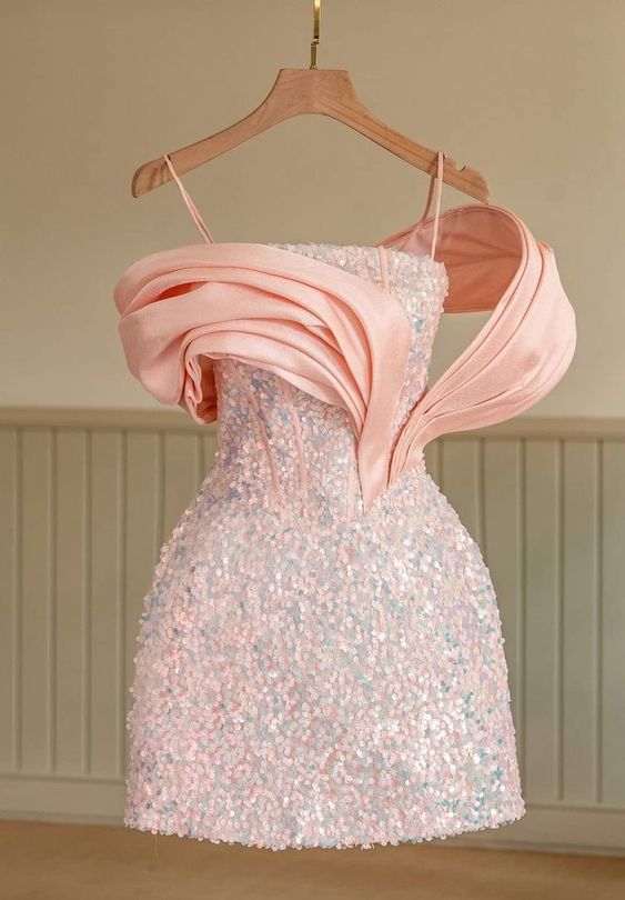 Pink Sequins Party Dress Unique Homecming Dress - VelvetHem