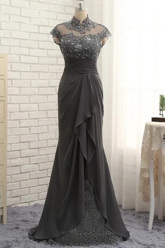 High Neck Long Sheath Column Gowns for the Mother of the Bride