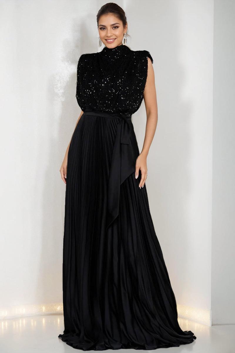 High Neck Sleeveless A Line Dress for Mothers of the Bride & Groom with Sequins and Ruffles